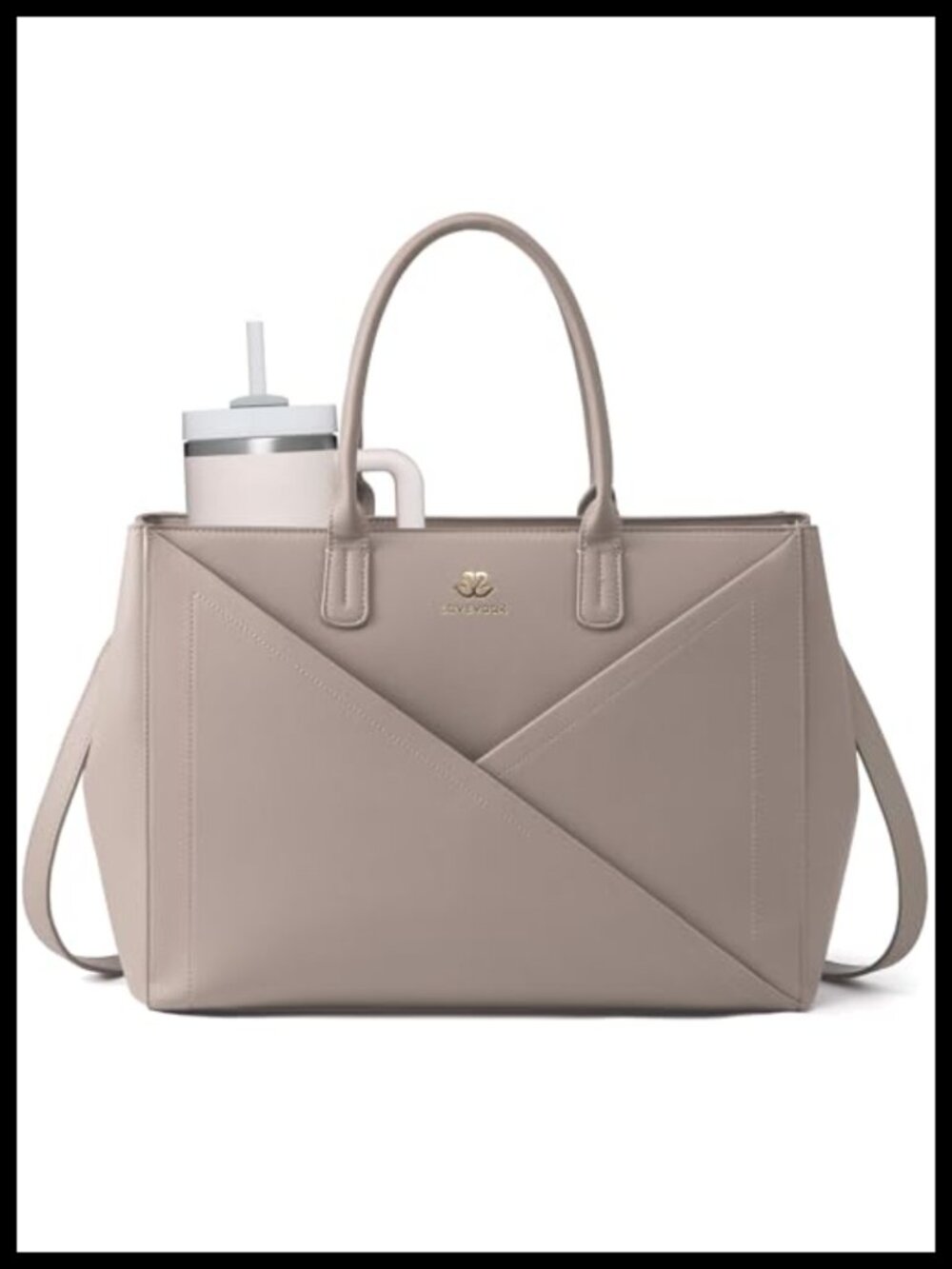 PU Leather Laptop Tote Bag with Cup Holder, 16 Inch Work Bag
